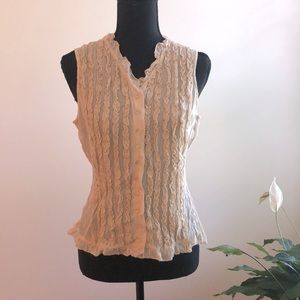 Whitewash brand, sheer ivory ruffle button-front v-neck blouse, size Medium